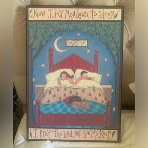 Whimsical 'Now I Lay Me Down to Sleep' Nursery Wall Art - Blue & Red